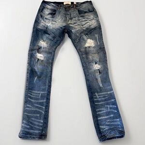 FWRD Denim Men’s Distressed Moto Jeans Size 32 x 32 Blue Wash Streetwear Style